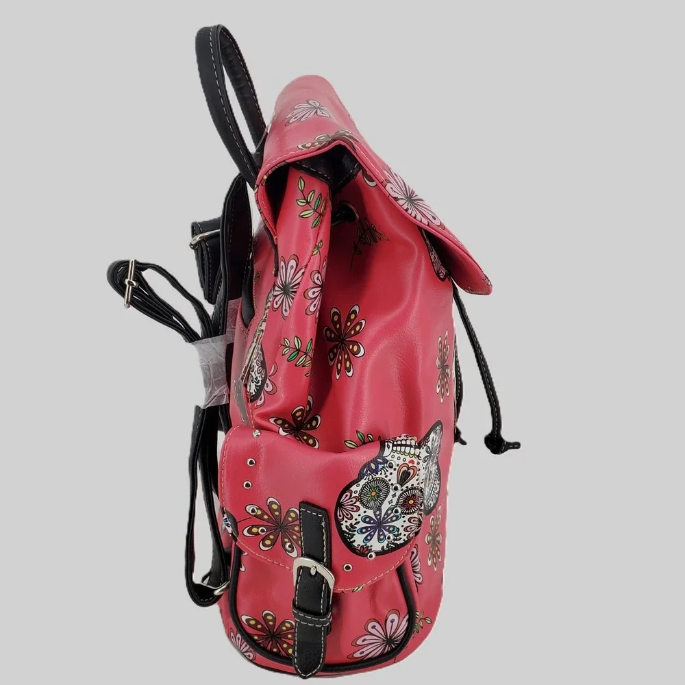 Sugar Skull Backpack Purse Pink‎ Floral Day of the Dead Conceal Carry Drawstring